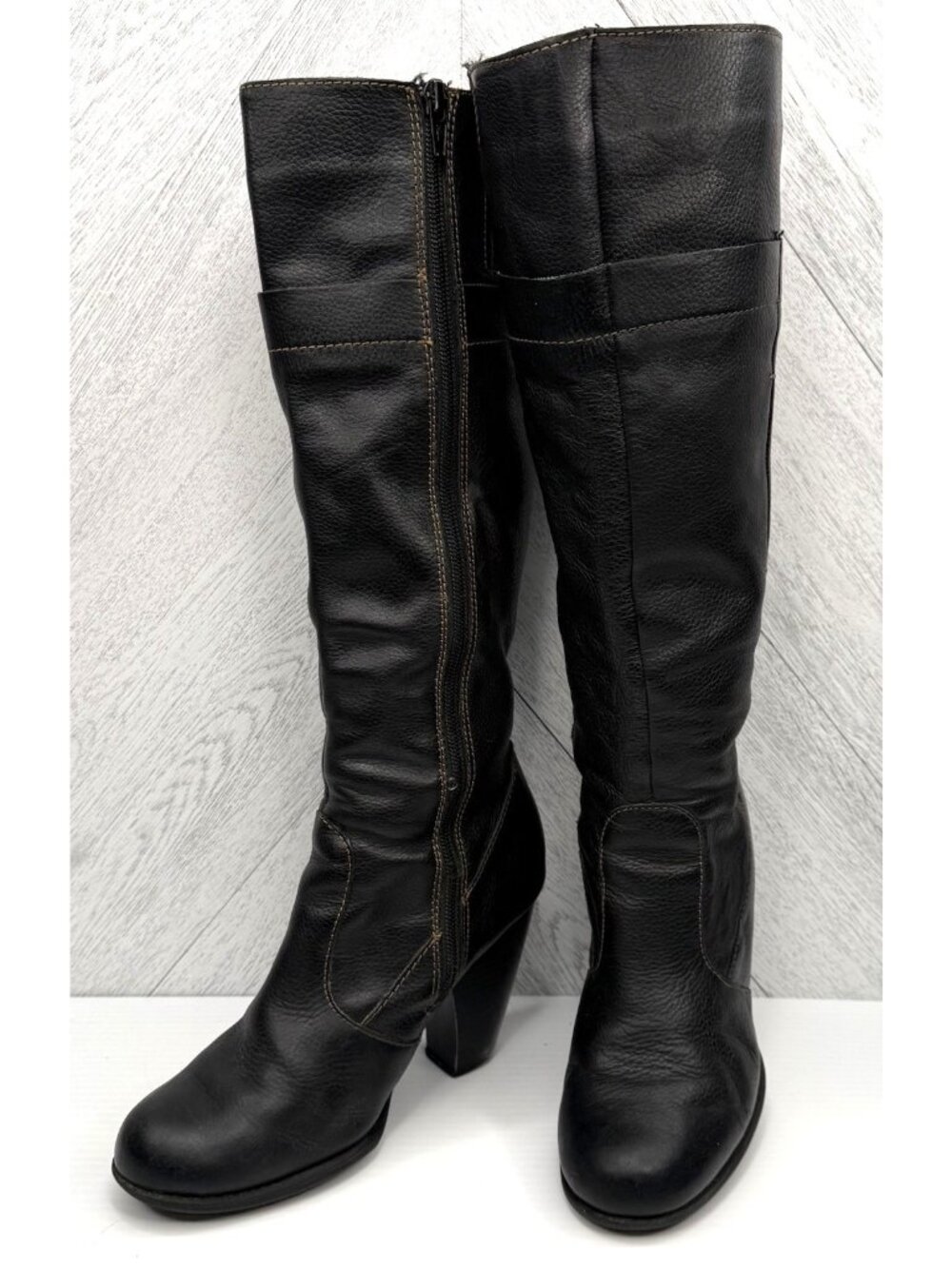 b.o.c. Knee High Boots Womens 6 Black Leather Comfort Side Zip Block Heel Y2K - Picture 1 of 15